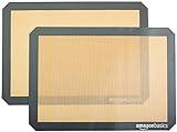 Amazon Basics Silicone Rectangular Baking Mat, Non-Stick Reusable Oven Bakeware, 16.5" x 11.6", New Beige/Gray, Pack of 2