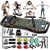 LALAHIGH Portable Home Gym System: Large Compact Push Up Board, Pilates Bar & 20 Fitness Accessories with Resistance Bands Ab Roller Wheel - Full Body Workout for Men and Women, Gift for Boyfriend