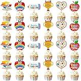 24Pcs Thank You Teacher Cupcake Toppers Thank You Cupcake Toppers Teacher Appreciation Decorations for Teachers Day Party Decorations