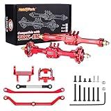 HobbyPark +10mm Extended Portal Axle Complete Set with Servo Mount & Links Built-in Metal Steel Gears for 1/18 TRX4M Defender Bronco K10 F150 High Trail Upgrades, Front and Rear (Red)