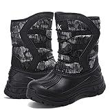 Yeerovan Kids Snow Boot for Boys Girls Toddler Winter Boots Outdoor Waterproof with Fur Lined(T5 Black/Grey 34)