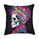 GraphiTeeGeek Floral Fusion: Edgy Skull with Vibrant Colors Design Throw Pillow, 18x18, Multicolor