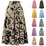 Women Maxi Skirt Women's Summer Comfy Tiered Elastic High Waisted Skirts Casual Floral Print A Line Skirt Beige Medium