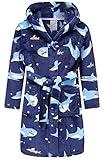 BAOPTEIL Kids Hooded Bathrobe Girls Plush Hooded Flannel Robe Boys Soft Bathrobe Sleepwear（Shark，5-6 Years）