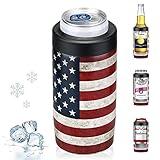 Maxso Slim Can Cooler, 4-in-1 Double Walled Stainless Steel Insulated Beer Can Holder, Works With All 12 Oz Cans,Bottles & As A Pint Cups - America Flag