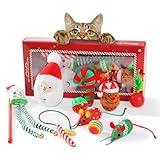 PETEPELA Cat Toys, 10 Pcs Cat Feather Mice Catnip Toys Set, Gifts for Christmas, Interactive Christmas Stocking Ball, Crinkle Balls, Mice Toys for Indoor Kittens