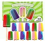 Popsicle Shaped Ice Cream Lollipops (12 pieces) Individualy Wrapped Ices Suckers, Great for Summer, Birthday Party, Goodie Bags, Party Favors, Candy Buffet