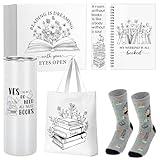 6 Pcs Book Lover Gifts for Women Bookish Gifts Tote Socks Tumbler Notebook for Reader Bookworm Librarian Back to School(Stylish)