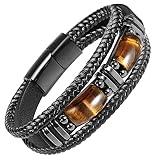 Enjoy Risingsun Tiger Eye Black Leather Bracelet Men Natural Tiger Eye Gemstone Crystal Stone Jewelry Handmade Courage And Stress Relief Protection Bracelet
