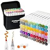 AnyMark Alcohol Markers, 60 Colors Dual Tip Art Coloring Markers Set for Kids Adult Book Drawing Sketching Painting, Chisel & Fine, White Penholder