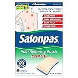 Salonpas Pain Relieving Patch, LARGE, 6 Count, for Back, Neck, Shoulder, Knee Pain and Muscle Soreness, 8 Hour Pain Relief