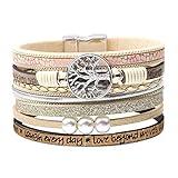 Inspirational Gifts, Tree of Life Leather Bracelets for Women, Trendy Stuff for Teen Girls, Mothers Day Birthday Gifts for Women Girls Mom - Bohemian Jewelry Beige