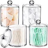 SheeChung 4 Pack Plastic Acrylic Bathroom Vanity Countertop Canister Jars with Storage Lid, Apothecary Jars Qtip Holder Makeup Organizer for Cotton Balls,Swabs,Pads,Bath Salts