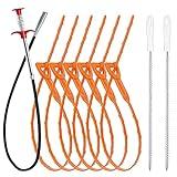 35.5inch Drain Clog Remover(1pcs), 25inch Drain Snake Hair Remover(6pcs) ＆ Cleaning Brush(2pcs), Hair Catcher Drain Auger Cleaner Tool Set For Toilet, Kitchen Sink, Bathroom Tub, Sewer, 9 Pack