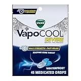Vicks VapoCool Severe Medicated Sore Throat Drops, Max Strength Menthol, Soothes Sore Throat Pain, Winterfrost Flavor, 45ct