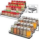 IFELS Spice Rack Organizer for Cabinet, 4 Tier Seasoning Organizer, Expandable Shelf,Step Storage Holder, Kitchen Cabinet Countertop,with Protection Railing, Metal (Black,4 Tier,2Pack)