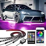 Smart RGB Car Underglow Kit with App & RF Remote - IP67 Waterproof, 16 Million Color LED Light Strips, Music Sync, Universal Fit for All Cars, Trucks, Vans - 12V DC Exterior Lighting