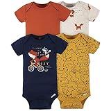 Gerber Baby Boys' Infant 4-Pack Short Sleeve Onesies Bodysuits, Orange Fox, 24 Months