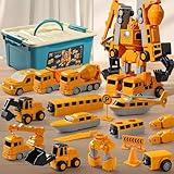 Magnetic Transform Engineering Car Assembled Toys with Storage Box, Toys for Toddlers 3-4 Magnetic Blocks for Kids Age 3-5Outdoor Toddler Activities Toys (Yellow)