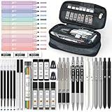 Four Candies 45 PCS School Supplies with Pen Case, 6 Gel Pens, 6 Art Mechanical Pencil Set, 12 Highlighters for College Essentials Office Stationery (Black)