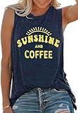 Tank Tops for Women Summer Sunshine and Coffee Graphic T-Shirts Sleeveless Casual Ladies Loose Tunic Blouse(Sunshine Deep Blue, L)