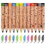 ThEast 12 Short Colored Pencils for Kids, Cute Animal Toddlers Crayons Color Pencil with Sharpener, Preschool Party Favors, Pre-Sharpened(Pack of 1)