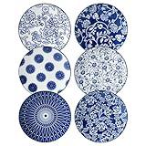 Cerkik Ceramic Dessert Plates Set - 6 Inch Small Appetizer Plates for Kitchen - Salad Plate for Cake Snacks Side Dish, Microwave Dishwasher Safe, Gift, Vintage Blue