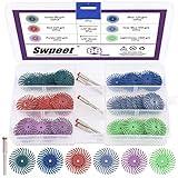 Swpeet 66Pcs 1 Inch 6 Mixed Grit 80/120/220/400/600/1000 Radial Bristle Disc Abrasive Brush Gap Polishing Pad Buffing Wheel Assortment Kit with 1/8" Shank for Rotary Tools Cleaning Finishing Deburring