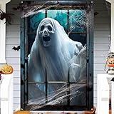 CCINEE Halloween Window Cover, Large Spooky Window Clings White Cloth Ghost Haunted House Window Decor for Indoor Outdoor Door Wall Halloween Party Poster