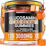Glucosamine Chondroitin Gummies for Joint Support – 120 Glucosamine Gummies Extra Strength 3000mg with MSM, Turmeric, Calcium, Vitamin D3 – Sugar Free Vegan Adults Supplement – Flexibility & Mobility