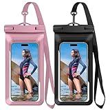 Vsagier Universal Waterproof Phone Case,with Inside Card Pack,Large Dry Bag Up to 8.3",Compatible with iPhone 16 15 14 13 Pro Max, IPX8 Cellphone Travel Beach Essentials for Beach, 2 Pack-Black &Pink