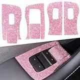 Yeapop 6 Pcs Bling Pink Rhinestone Window Lift Switch Panel Covers for Tesla Model 3 2017-2023 and Model Y 2019-Feb.2025, Sparkly Interior Accessories for Decoration.