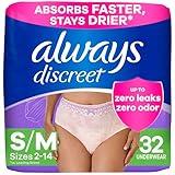 Always Discreet Incontinence & Postpartum Incontinence Underwear for Women, Small/Medium, Maximum Protection, 32 Count
