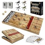 Large 23 inches Horse Racing Board Game with 11 Luxury Metal Horses, Foldable Wood Horse Race Board Game with 2 Sets of Dice, 2 Boxes of Cards for Parties and Gambling