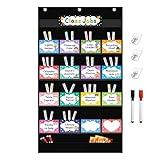 REGELETO Class Jobs Pocket Chart with 17 Pockets and 2 Storage Bags,Class Management Educational Pocket Chart Teacher's Helper Size: 32.6" L x 19.6 H" inch Bulletin Board for Classroom (Black)
