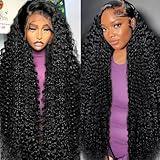 Tholap 30 Inch 13x6 Deep Wave Lace Front Wigs Human Hair 200 Density 13x6 HD Lace Front Wigs Human Hair Pre Plucked Deep Curly Glueless Wig 100% Virgin Human Hair Lace Front Wigs for Women