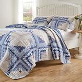 Greenland Home Cottage Cabin Finely Stitched Reversible Quilt Set, 3-Piece King/Cal King, Calico
