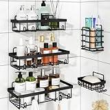 Liuoud 5 Pack Shower Caddy Organizer Rack Shelf for Inside Shower, Adhesive Bathroom Wall Storage Basket Rustproof Stainless Steel Shampoo Holder, Bathroom Accessory Decor Set, Black