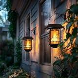 Otdair Solar Wall Lantern Outdoor, Flickering Flames Solar Sconce Lights Outdoor, Hanging Lamps Wall Mount for Front Porch, Patio and Yard, 2 Pack