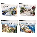 SEAOYOZO 4 Pcs Greece Makeup Bags Gifts for Women, Greece Souvenirs City Themed Gifts Cosmetic Bag, Travel Gifts for Girls Besties Best Friend Bff Sister Daughter