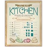 Kitchen Measures and Conversions Wall Art - Unique Kitchen Wall Decor, Measurement Chart Print, Kitchen Guide Poster, Great Gift for Cook and Bakers, 11x14 Framed Prints
