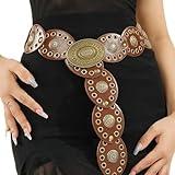 XuoAz Women Wide-Disc Western-Belts Vintage-Cowgirl Concho-Waist Belt Chunky Country Belts for Jeans Pants
