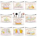 8 Pcs Book Lover Gifts for Women Bookish Gifts in Bulk Mothers Day, Birthday Christmas Gifts for Book Lovers Ideas Cute Bookworms Makeup Bag Makeup Pouch Cosmetic Bag for Librarians Gifts (Pink)