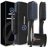 Arkam Beard Straightener for Men -Premium Heated Beard Brush Kit w/Anti-Scald Feature, Dual Action Hair Comb and Hard Shell Travel Case for Medium to Long Beards - Costume and Grooming Gifts for Men