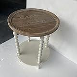 Function Home Round End Table, Rustic Farmhouse Side Table with Storage Shelf, 2-Tier French Country Nightstand for Living Room Bedroom Small Space, Natural Tray Top and Vintage White Spindle Legs