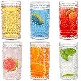 Claplante Vintage Drinking Glasses, 6 pcs Romantic Glass Cups, 15oz Highball Glasses, Mojito Cups, Cocktail Glass, Tall Water Glass Tumblers, Vintage Glassware Set for Water, Juice, Cocktail, Whiskey