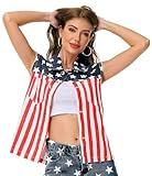 AOBUTE American Flag Shirt Women Fourth of July Button Denim Vest Memorial Day Sleeveless Patriotic Shirts L