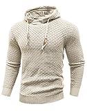 Zaitun Mens Hooded Sweatshirt Long Sleeve Solid Knitted Hoodie Pullover Sweater Khaki