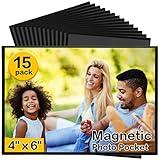 YixangDD 15 Pack Magnetic Picture Frame, 4 x 6 Inches Fridge Magnetic Photo Frames, Magnetic Photo Frames for Refrigerator, Home, School, Office (Black)