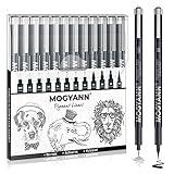 Mogyann Drawing Pens Black Art Pens for Drawing 12 Size Waterproof Ink Pens for Artists Sketching, Manga, Writing